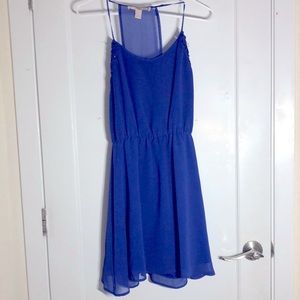 cobalt blue forever 21 cami dress with mesh back and side flower detailing